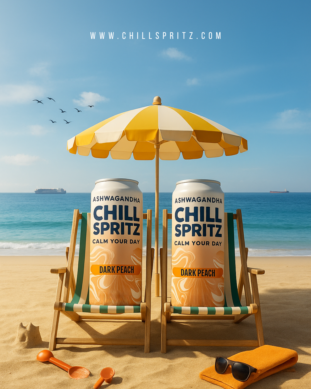 Chill Spritz - Fizzy drink with Ashwagandha - Dark Peach, 330 ml